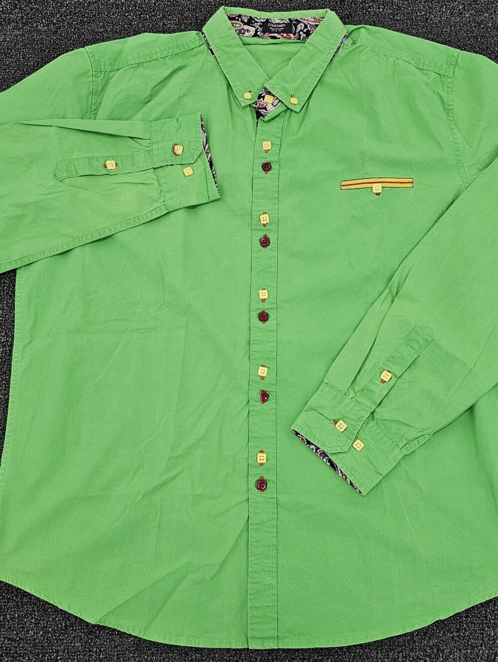 Coofandy Shirt Mens Large Green Button Down Long Sleeve Casual Paisley Collar